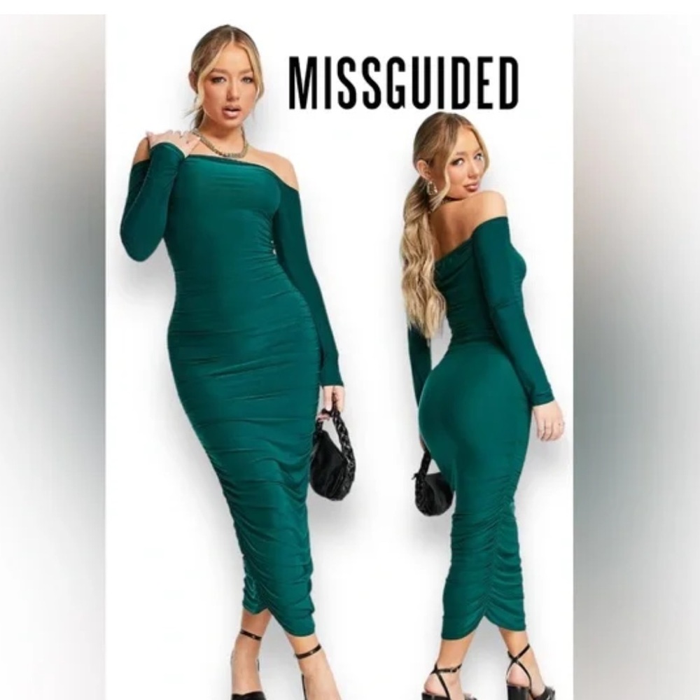 Missguided Teal Off-Shoulder Dress